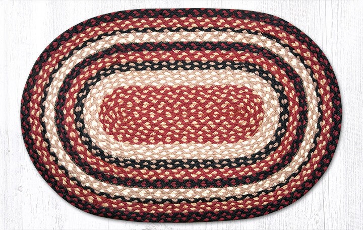 Earth Rugs C-344 Burgundy / Black / Tan Oval Braided Rug 20&#x22; x 30&#x22;