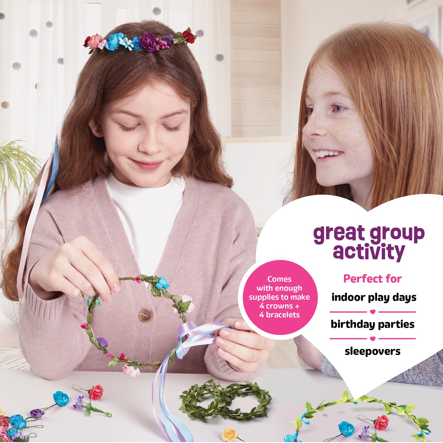 Flower Crowns &#x26; Bracelet Making Kit for Girls - Make Your Own Jewelry Kits for Kids - DIY Hair Accessories Set - Arts &#x26; Crafts Gift for Ages 6-12 Year Old Girl - Craft Maker Gifts Toys