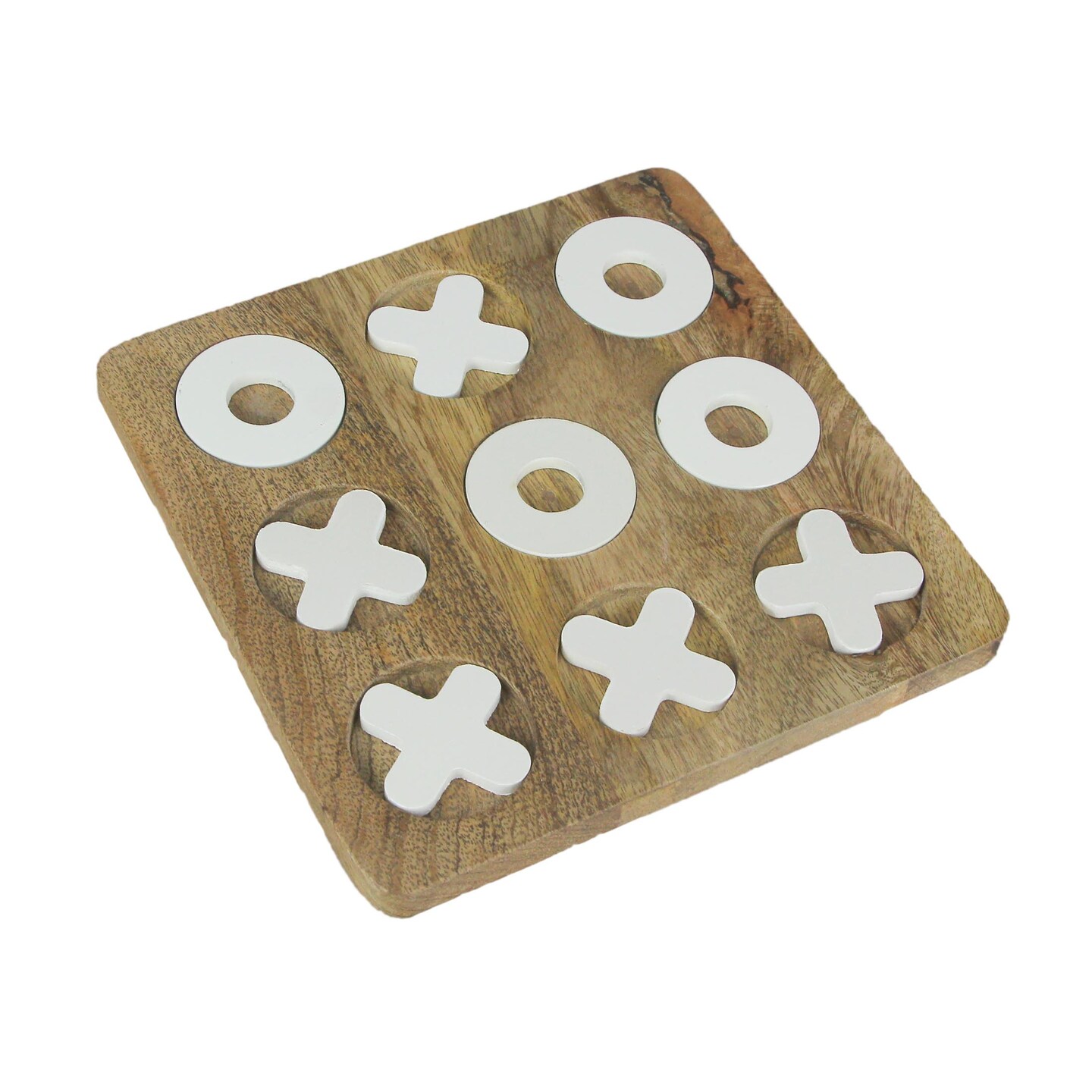 8 Inch Carved Wooden Tabletop Tic Tac Toe Game Hand Painted X and O