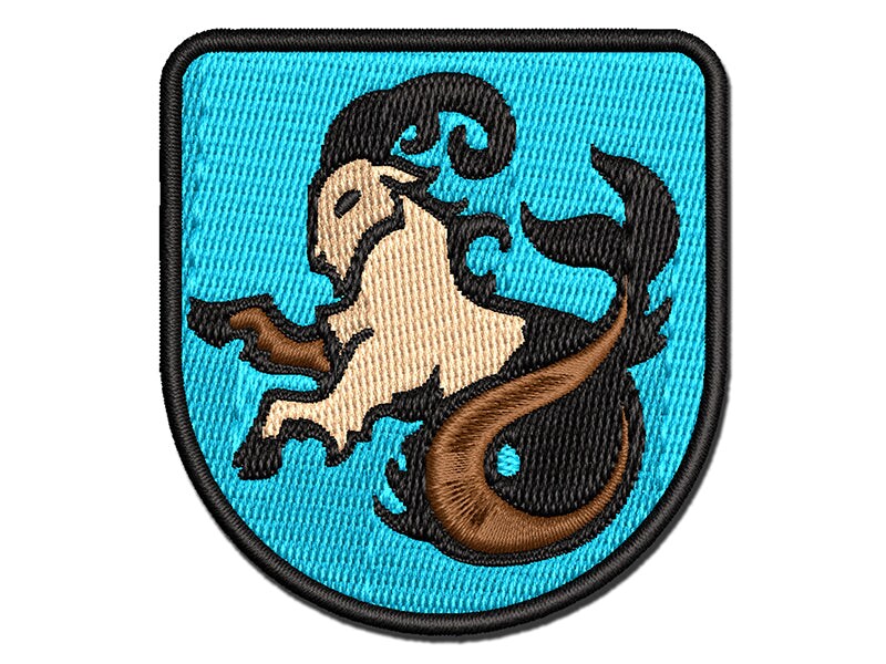 Capricorn Sea Goat Mythical Creature Multi-Color Embroidered Iron-On or Hook &#x26; Loop Patch Applique