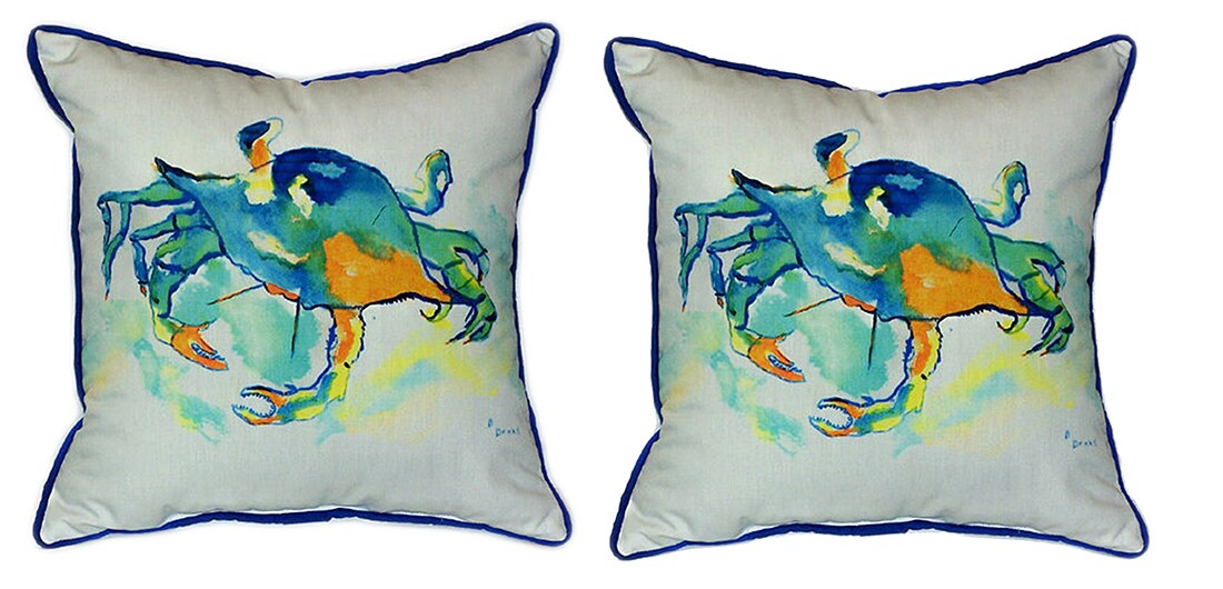 Pair of Betsy Drake Orange Crab Large Indoor/Outdoor Pillows 18x18