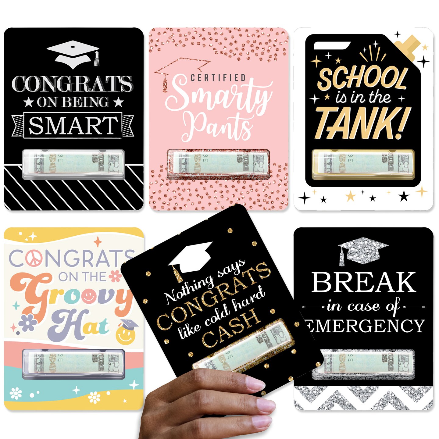 Big Dot of Happiness Assorted Graduation - DIY Graduation Cash Holder Gift - Funny Money Cards - Set of 6