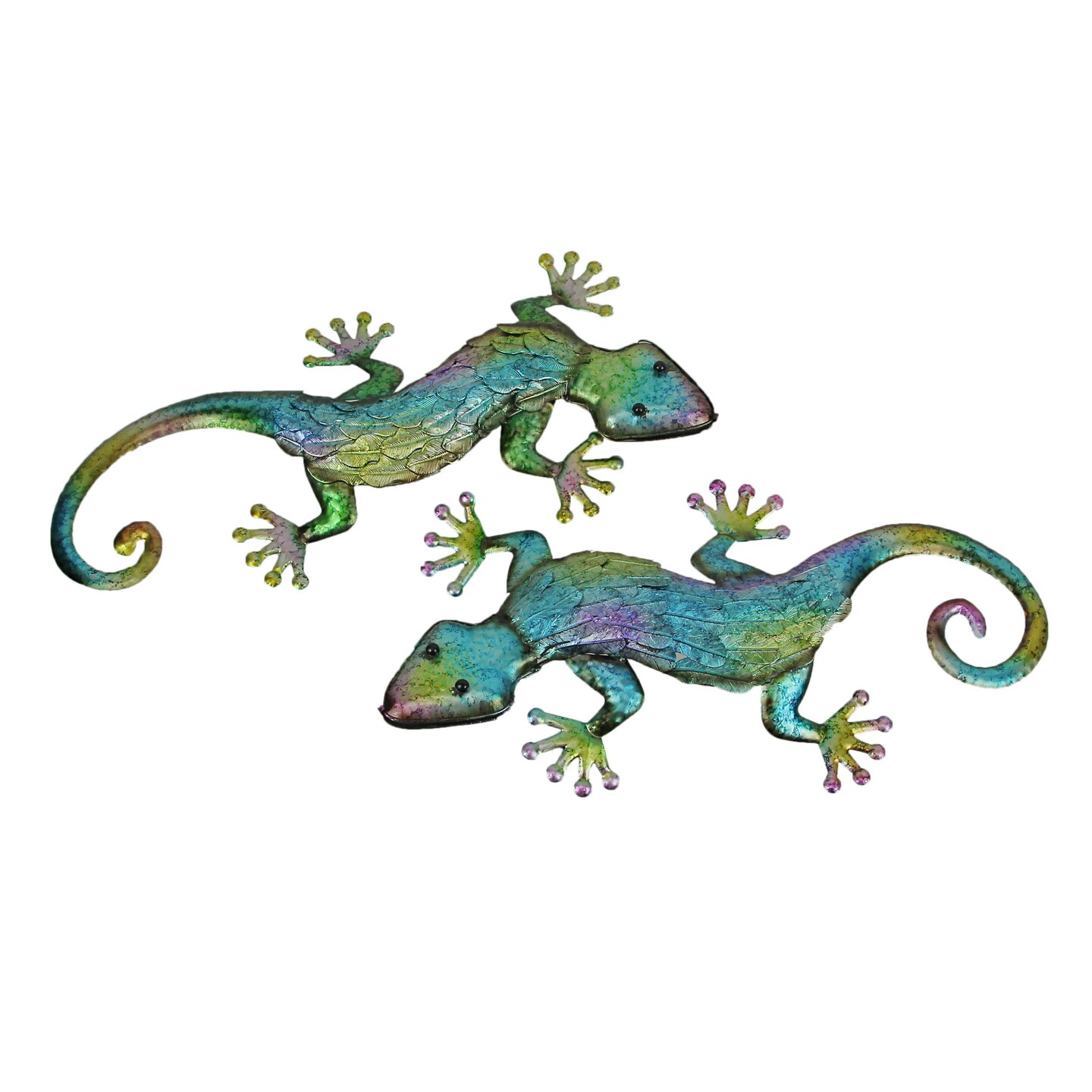 Set of 2 Multicolor Metal Gecko Lizard Wall Sculptures 19.25 Inches Long