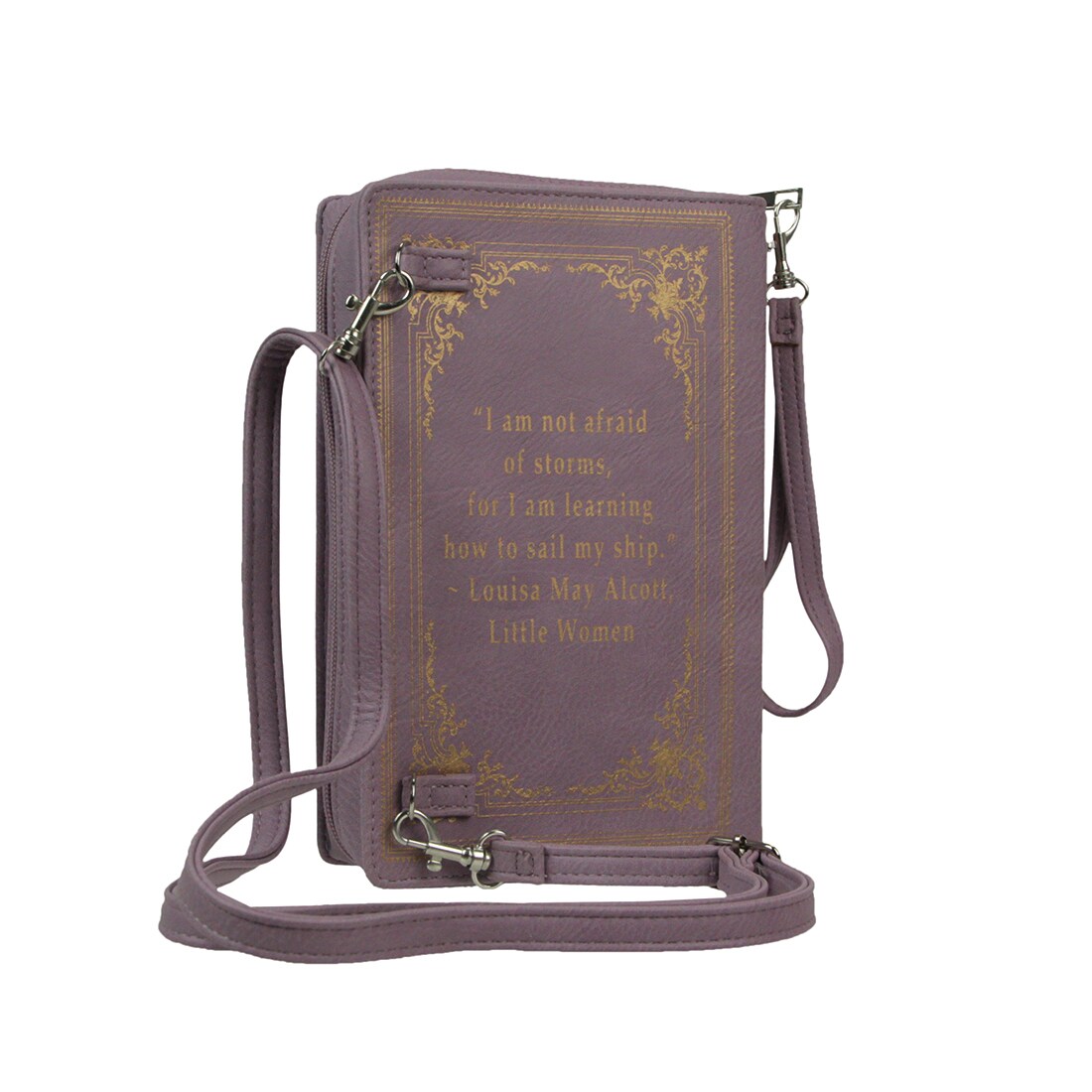 Lavender Vinyl Little Women Book Handbag Shaped Novelty Clutch Purse Crossbody Bag