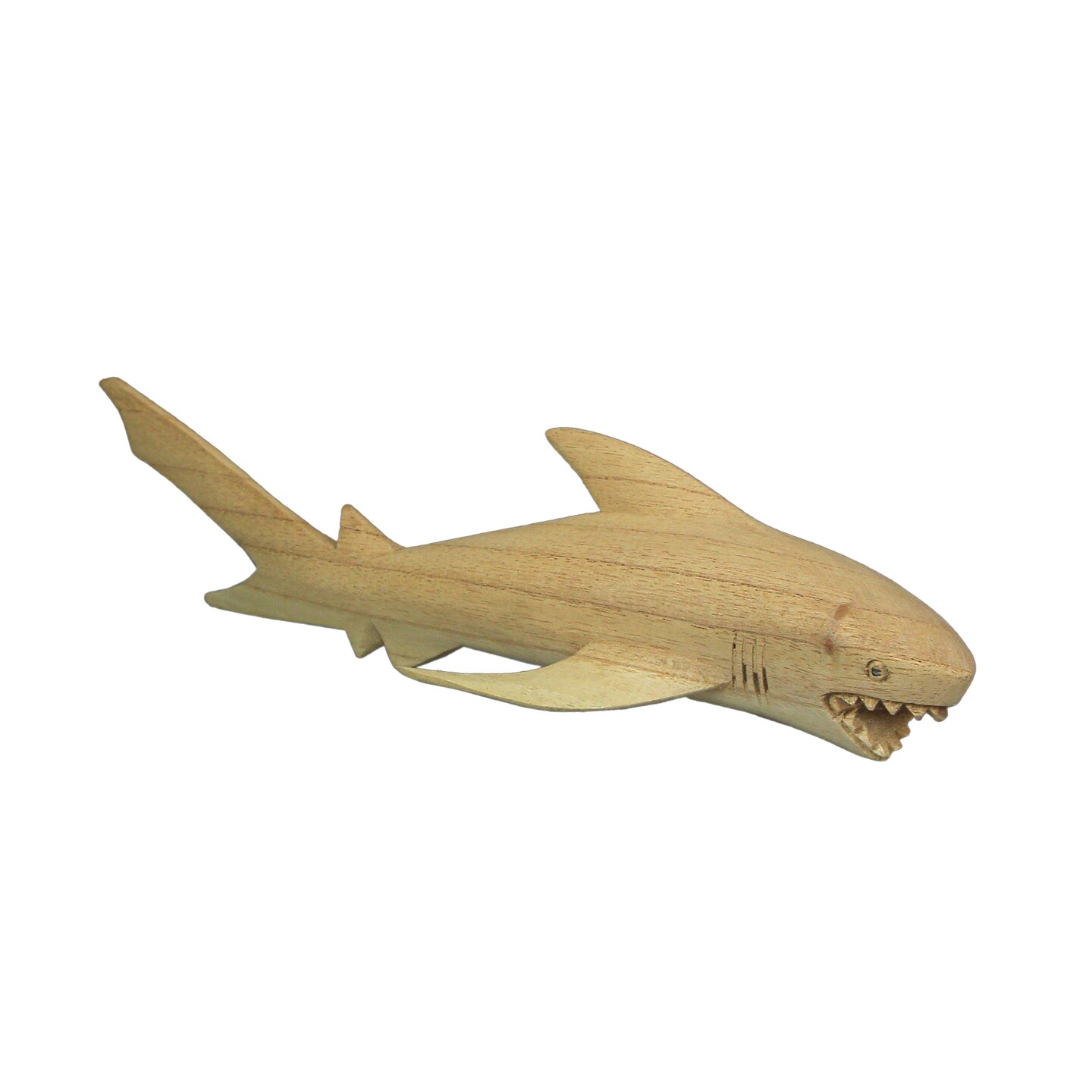 12" Hand Carved Great White Shark Wooden Sculpture – Nautical Ocean Decor