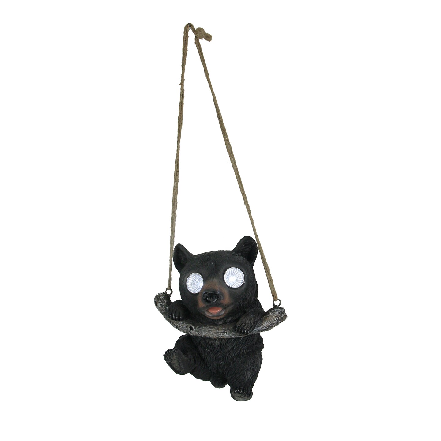 Resin Hanging Black Bear Garden Statue Solar LED Eye Lights Animal Yard Decor