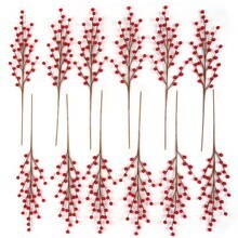 Set of 24 Red Holly Berry Christmas Stems, 17-Inch Decorative Picks for Wreaths, Garlands, and Holiday Centerpieces - 2024 Christmas Collection, Floral Home by Artificial Flowers