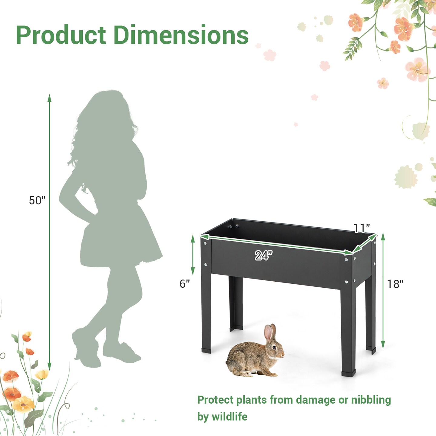 Costway 24" Raised Garden Bed with Legs Metal Elevated Planter Box Drainage Hole Backyard Green/Black