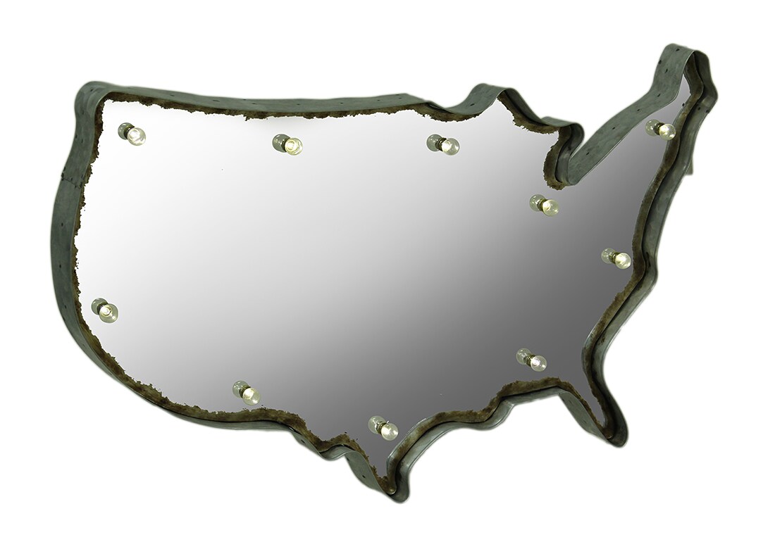 Rustic US Map Marquee Light-Up Framed Mirrored Wall Hanging