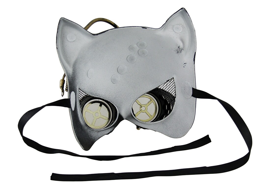 Steamkitty Metallic Finish Steampunk Cat Woman with Goggles Mask
