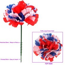 100-Pack: Patriotic Tri-Color Carnation Picks, 5&#x22; Stems, 3.5&#x22; Wide, Artificial Flowers, Floral Picks, Floral Home by Artificial Flowers