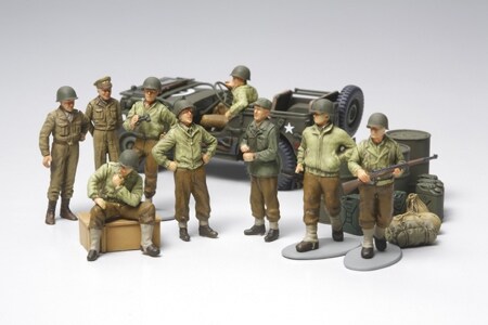 Tamiya  1/48 TAM32552 - 1/48 Tamiya WWII US Infantry at Rest (9) &#x26; Jeep Assembly Kit
