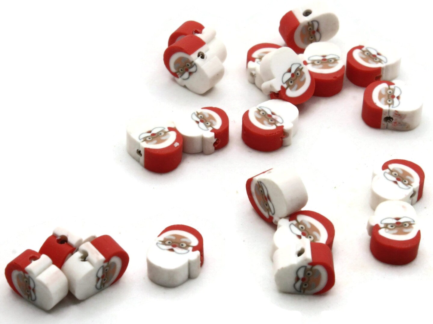 20 Polymer Clay Red and White Santa Claus Beads bB1