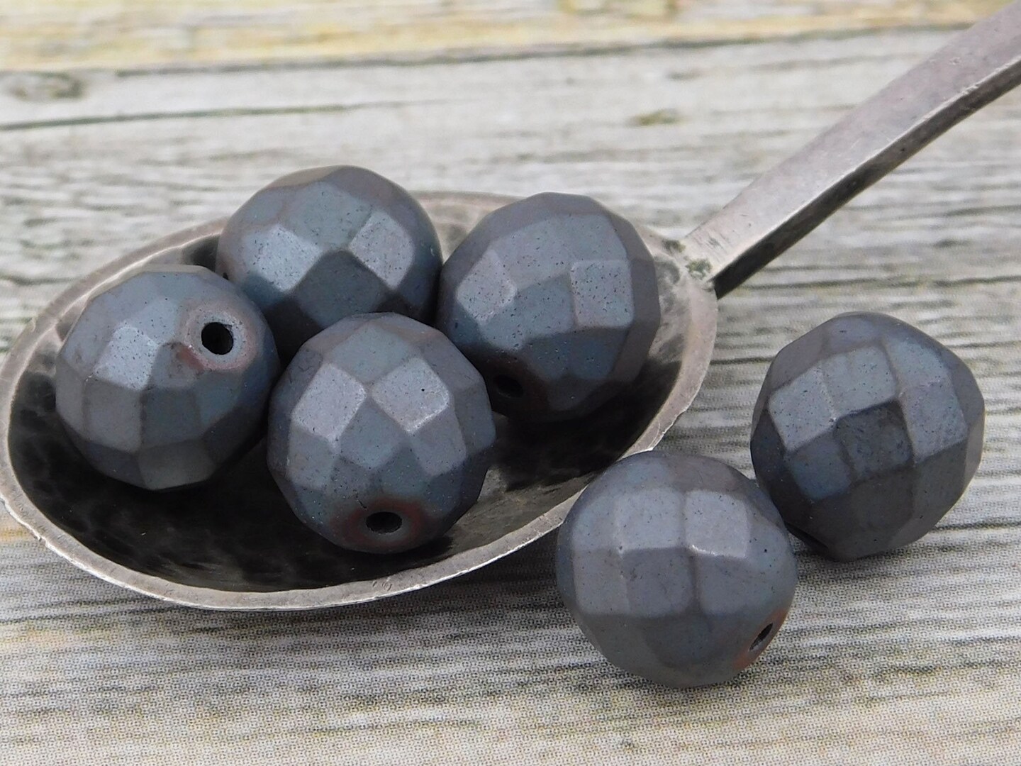 Matte Grey Faceted Round Hemalyke Beads