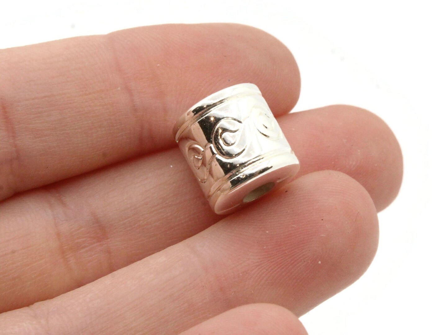 10 12mm Patterned Vintage Silver Plated Plastic Tube Beads