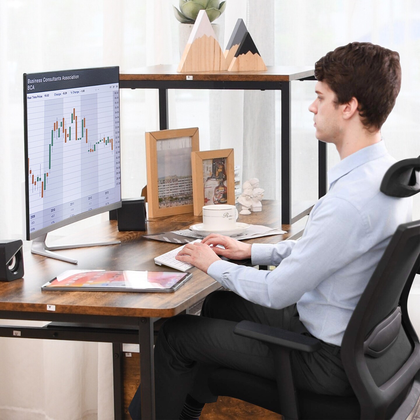 Costway Computer Desk Home Office Desk with Shelves 2 Drawers Keyboard Tray & Movable CPU Stand Study Desk Laptop Table Small Space Rustic Brown