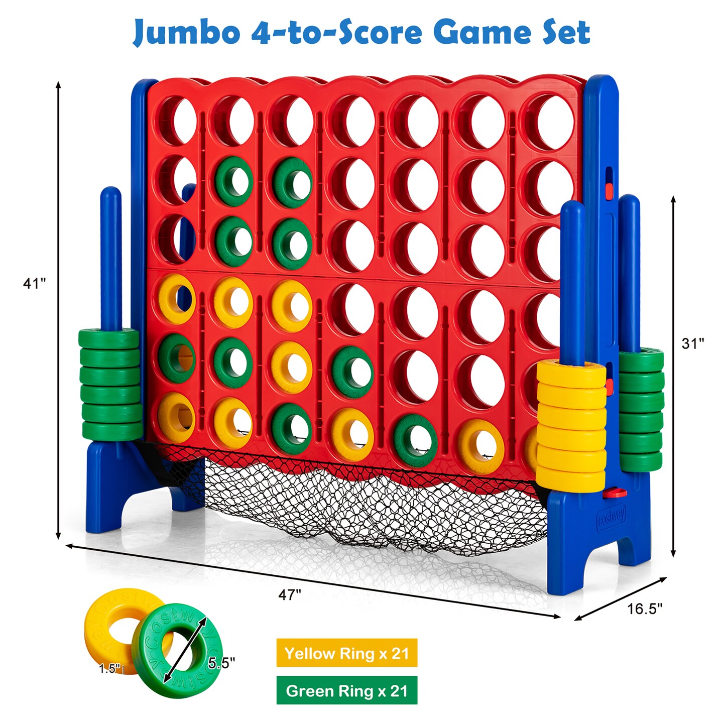 Costway 4-to-Score Giant Game Set 4-in-a-Row Connect Game W/Net Storage for Kids &#x26; Adult