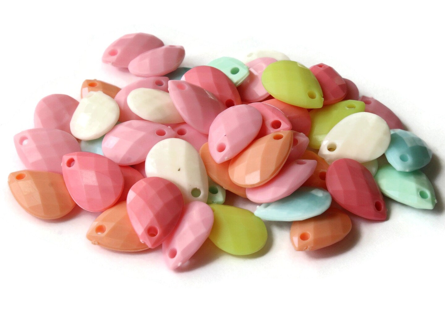 50 18mm Mixed Color Pastel Plastic Faceted Briolette Beads