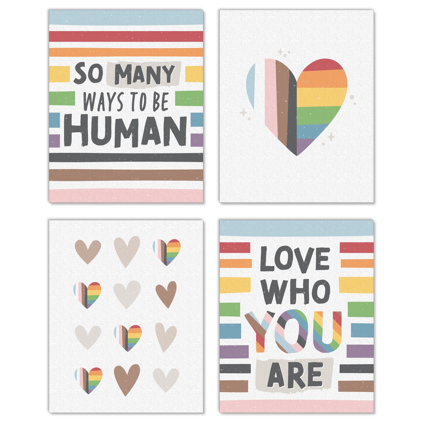 Big Dot of Happiness So Many Ways to Be Human - Unframed Pride Linen Paper Wall Art - Set of 4 - Artisms - 8 x 10 inches