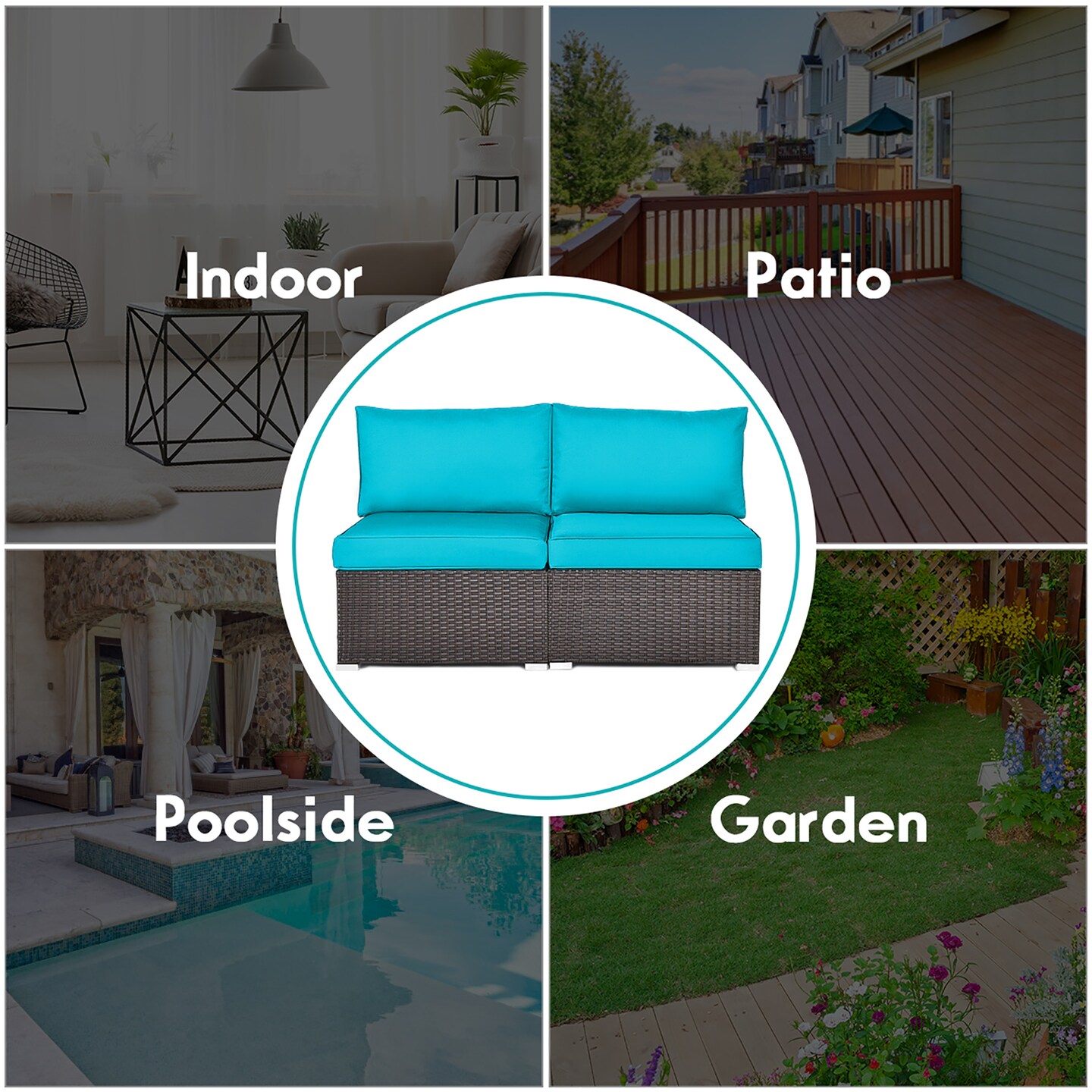 Costway 2PCS Patio Rattan Armless Sofa Sectional Conversation Furniture Set W/Cushion