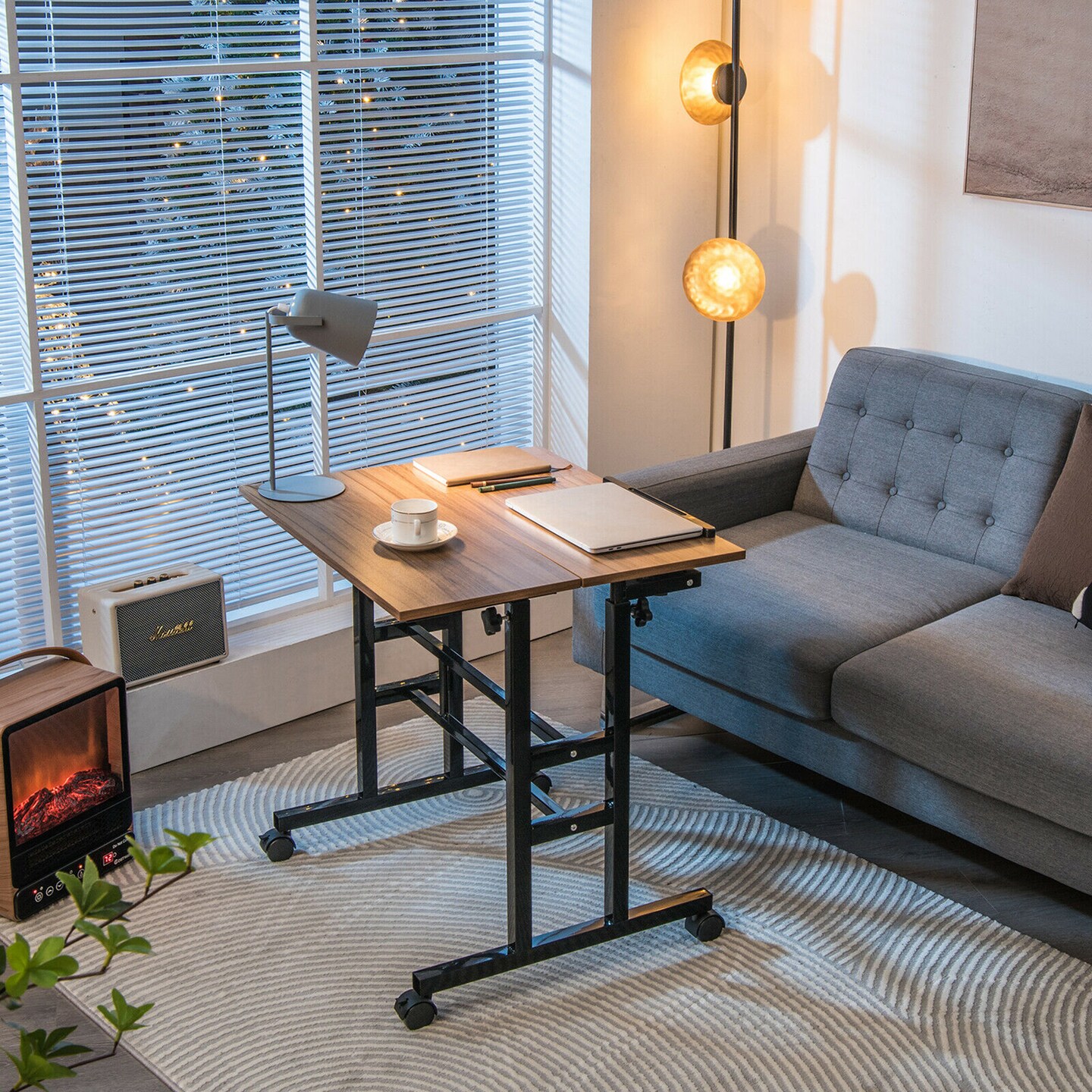 Costway Mobile Stand up Desk Adjustable Computer Desk Tilting Workstation