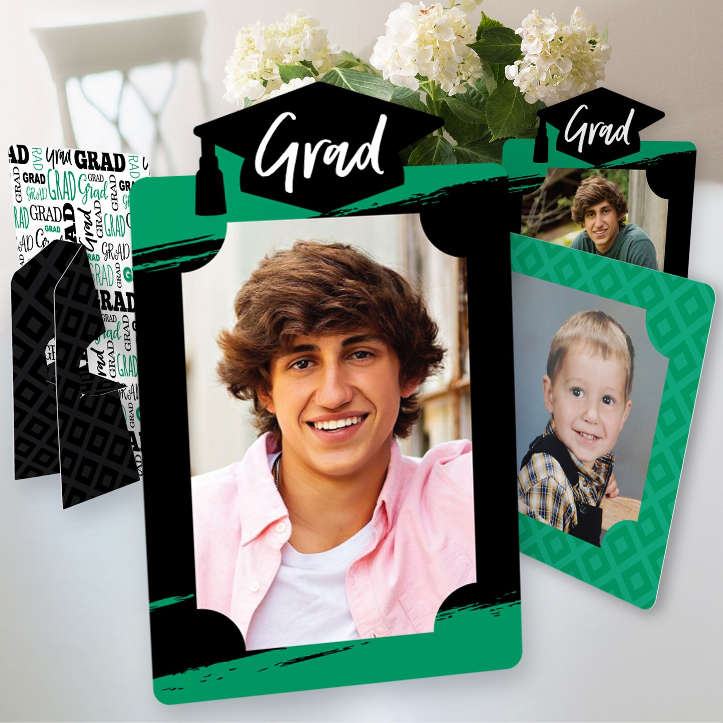 Big Dot of Happiness Green Graduation Party Centerpieces - 4x6 Picture Display - Paper Photo Frames - Set of 12
