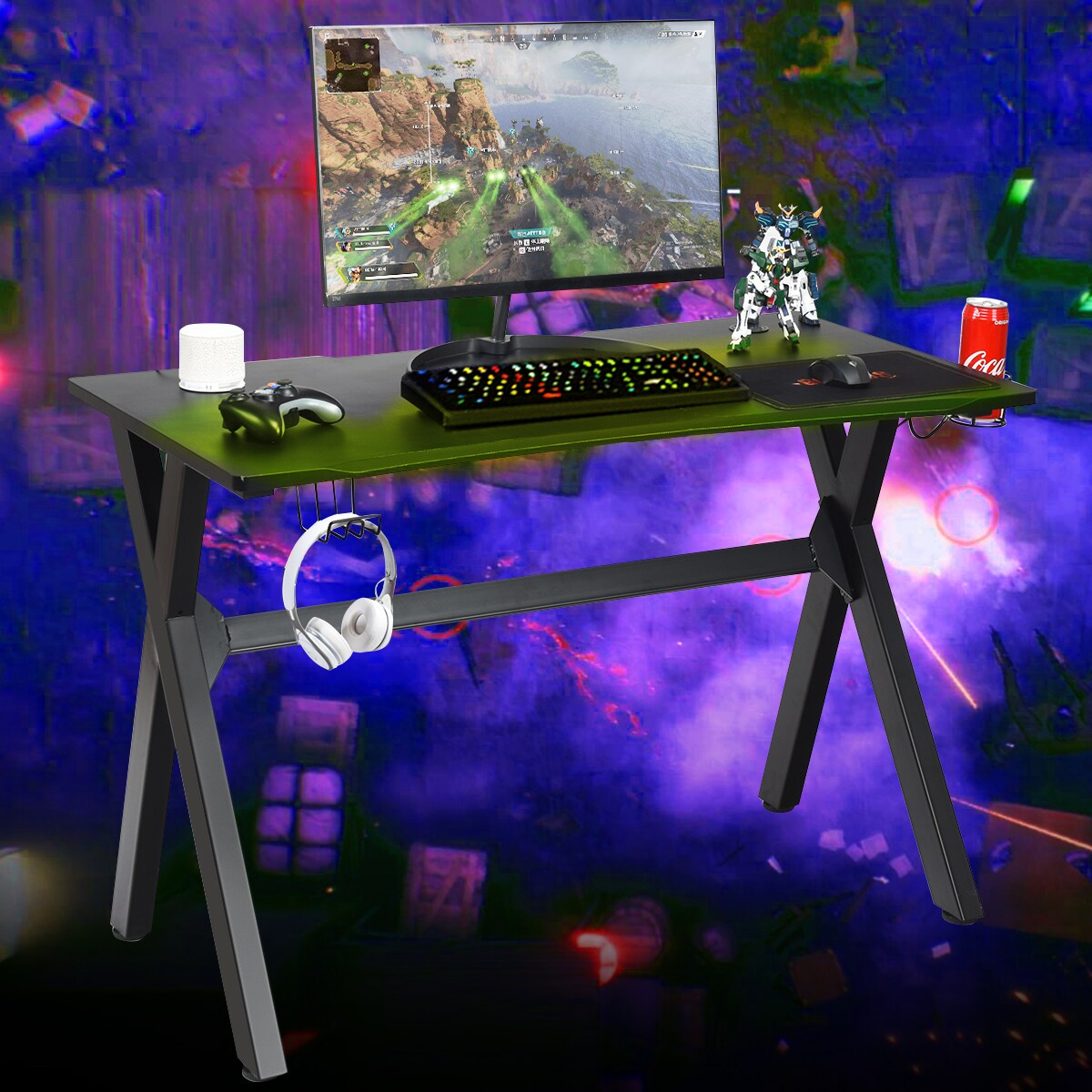 Costway Gaming Desk Computer Desk Table w/Cup Holder &#x26; Headphone Hook Gamer Workstation