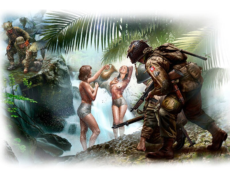 Master Box LTD 1/35 M Watching Girls Shower US & German Paratroopers South of Europe 1944 (x6 Plastic Model