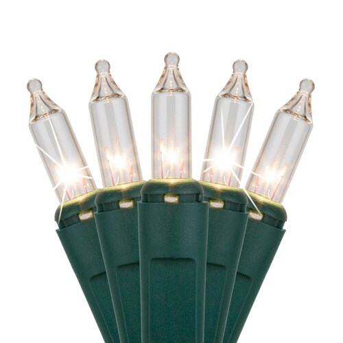100 Clear Twinkle Mini Lights, Green Wire, 6&#x22; Spacing