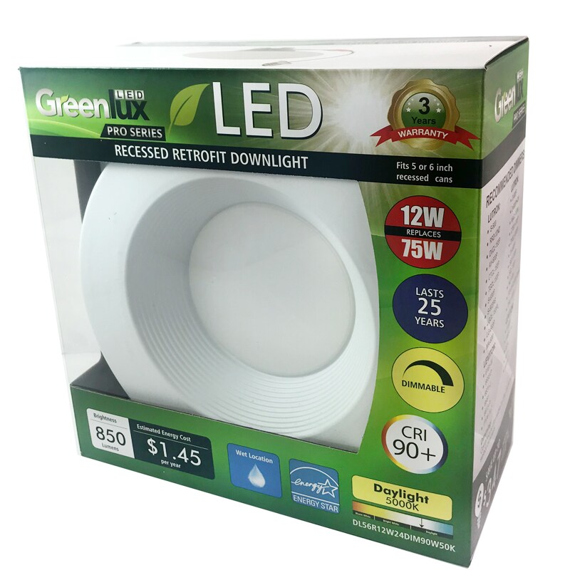 High Quality 5-6inch Recessed LED 12w 850lm 5000K Downlight Kit - 75w equiv.
