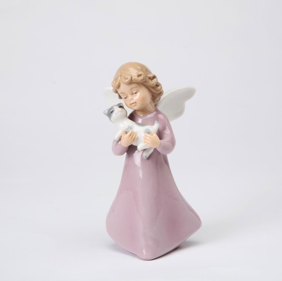 Ceramic Angel Holding Cat Figurine, Home D&#xE9;cor, Gift for Her, Gift for Mom, Kitchen D&#xE9;cor, Cat Lovers Gift, Pet Loss Gift