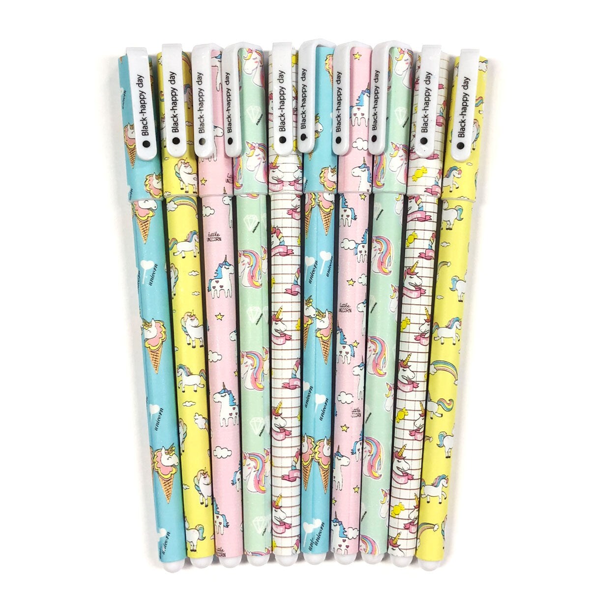 Wrapables Unicorn Flamingo Gel Ink Pens, 0.5mm Fine Point (Set of 10) for School, Office, Stationery