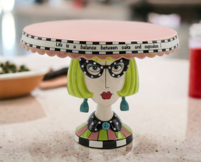 Ceramic Blonde Lady Large Cake Stand, Home Décor, Gift for Her, Mom, Friend, or Coworker, Kitchen Décor, Bakery Decor