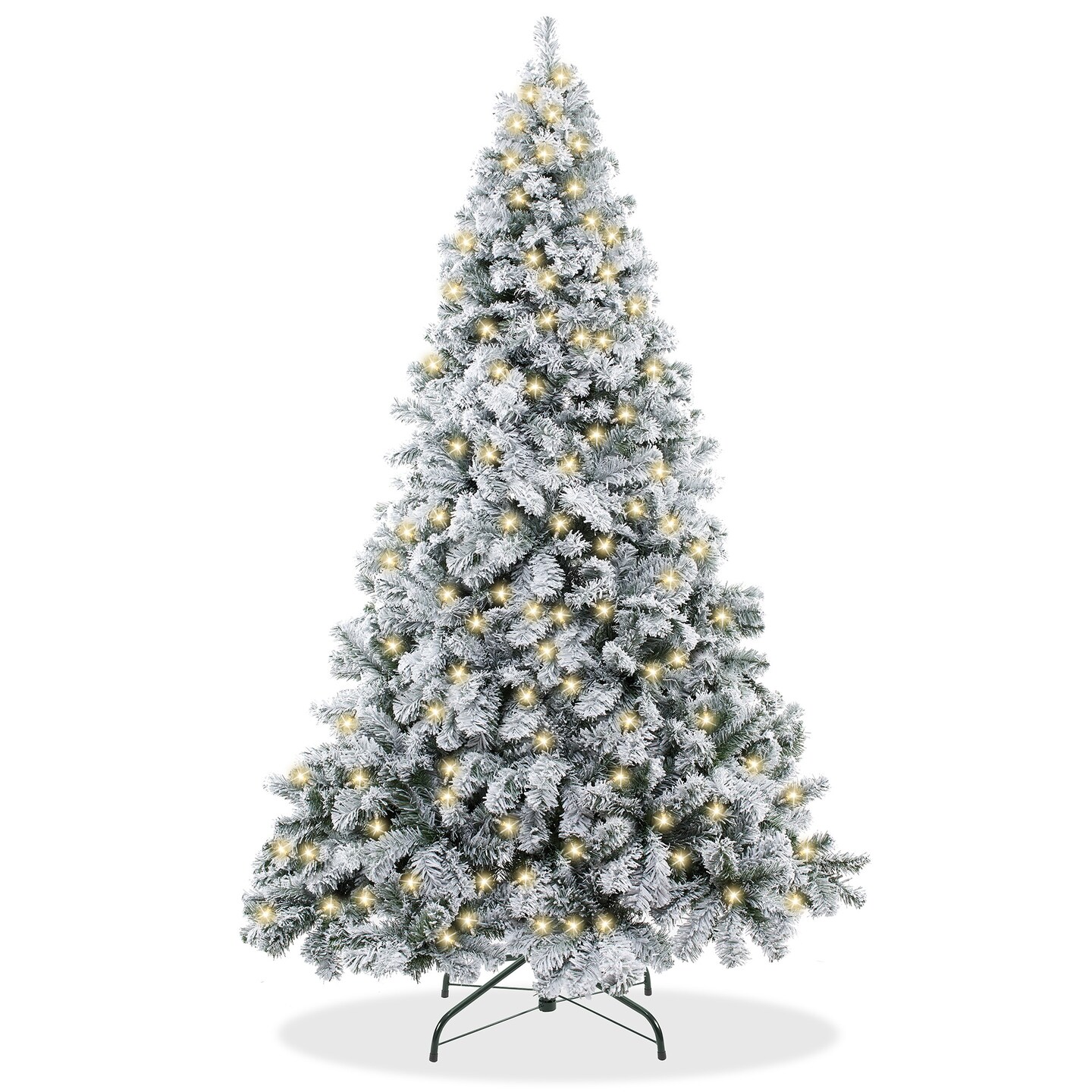 Casafield Realistic Snow-Flocked Pine Artificial Holiday Christmas Tree with Sturdy Metal Stand