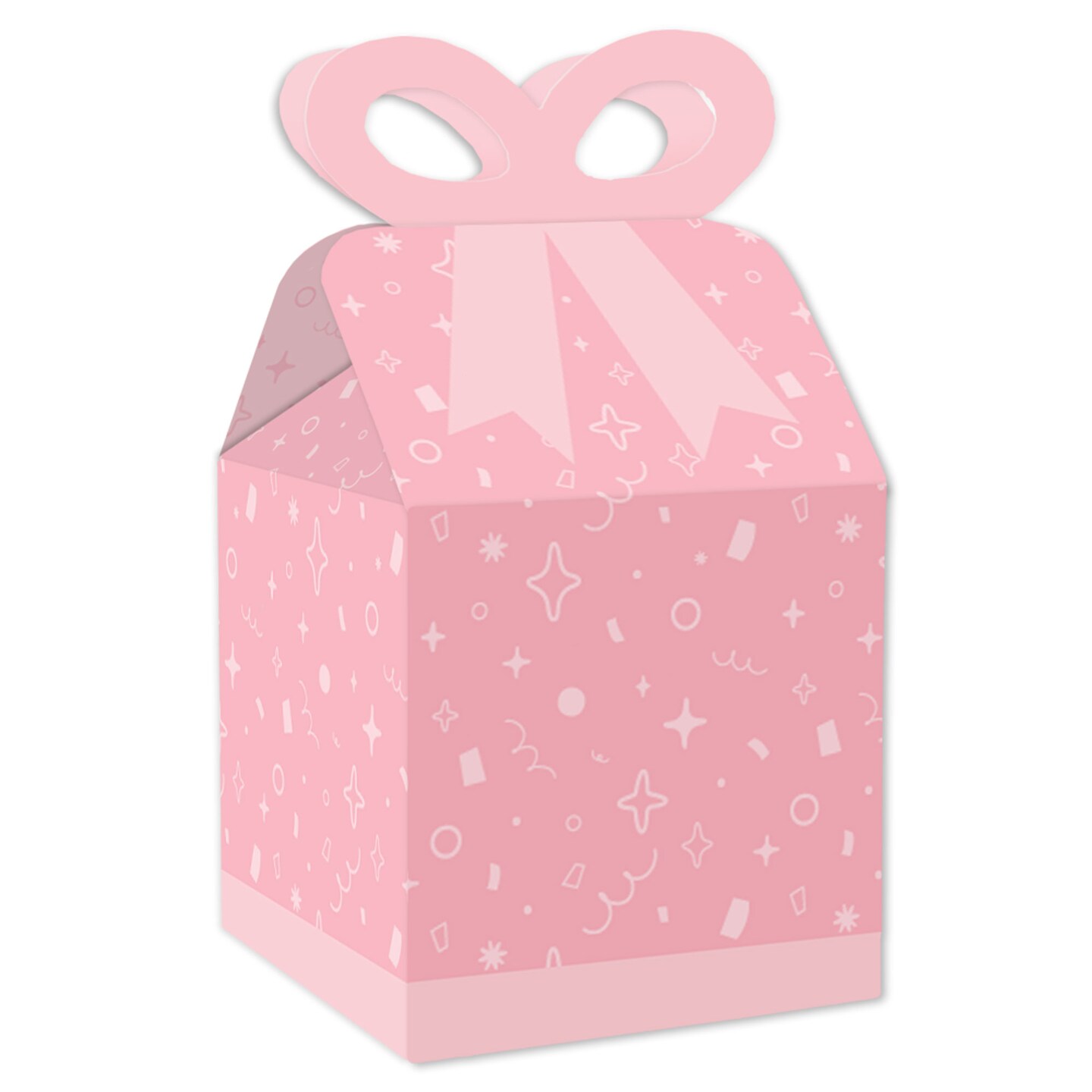 Big Dot of Happiness Pink Confetti Stars - Square Favor Gift Boxes - Simple Party Bow Boxes - Set of 12