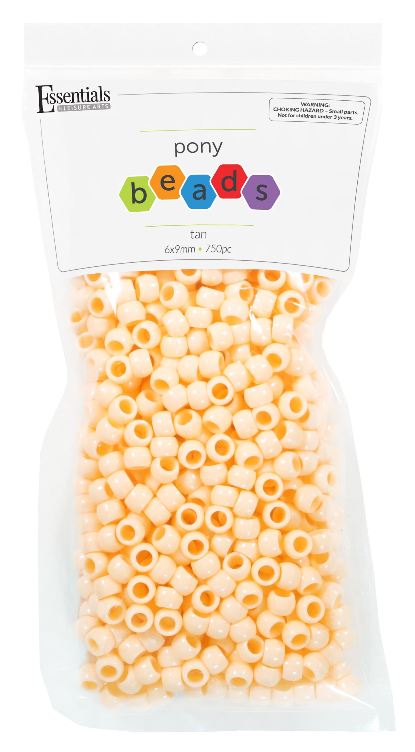 Essentials by Leisure Arts Pony Bead 6mm x 9mm Neutral Tan Opaque Plastic Pony Beads Bulk 750 pieces for Arts, Crafts, Bracelet, Necklace, Jewelry Making, Earring, Hair Braiding