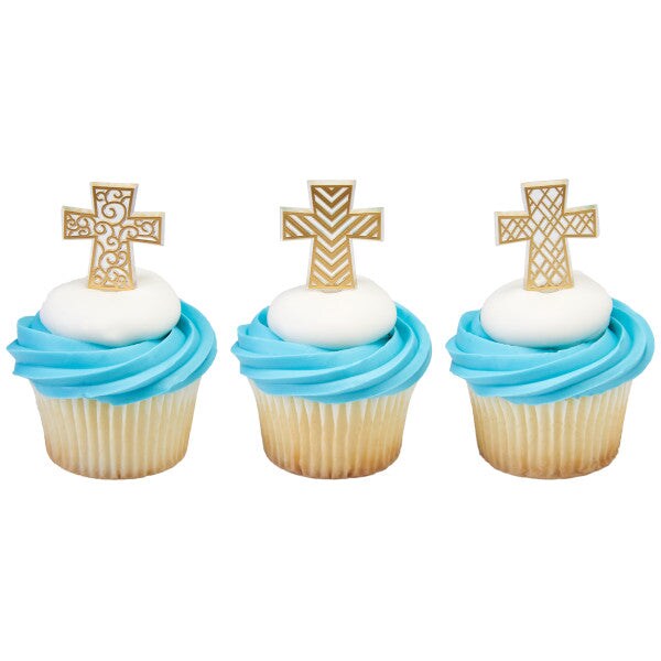 Gold Cross Assortment DecoPics Cupcake Decoration, 12ct