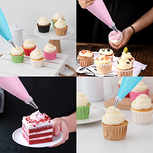 100 Pcs  Piping Bags and Tips Set, 12 Inch Pastry Bags, Icing Bags Disposable for Cakes Decorating Kit Supplies with 1 Reusable Piping Bags, 1 Couplers, 12 Frosting Tips, 2 Bag Ties, 3 Cake Scraper