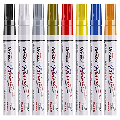 8 Pack Paint Marker Pens - Assorted Color Permanent Oil Based Paint Markers, Waterproof, Quick Dry, Medium Tip, Paint Pen for Metal, Wood, Fabric, Plastic, Rock, Mugs, Canvas, Glass, Stone, Art Craft