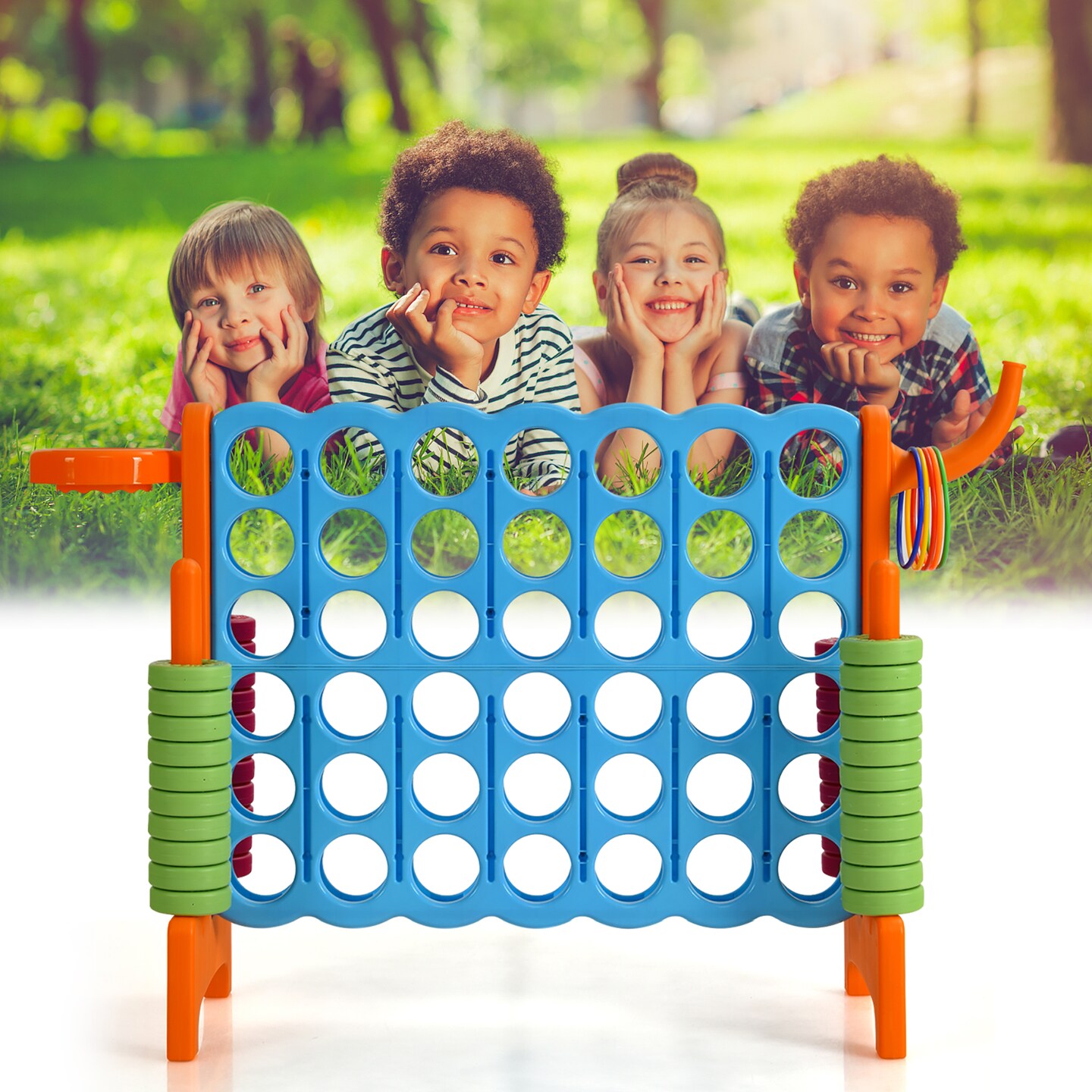 Costway 4-in-A Row Giant Game Set w/Basketball Hoop for Family