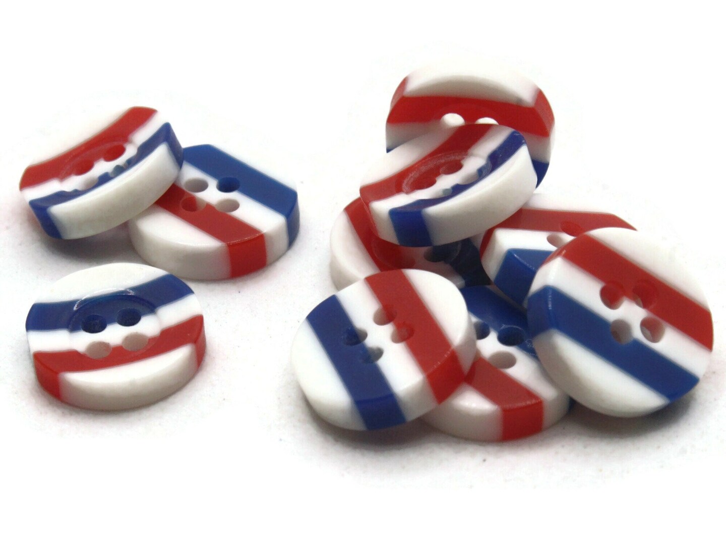 10 13mm Blue White and Red Striped Resin Flat Round Plastic Four Hole Buttons