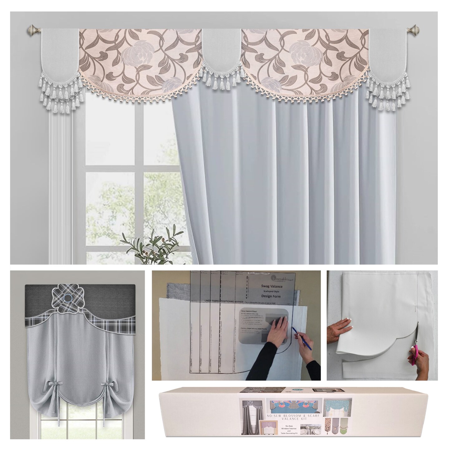 No-Sew Blossom Cornice Valance Kit, 5 Styles Included