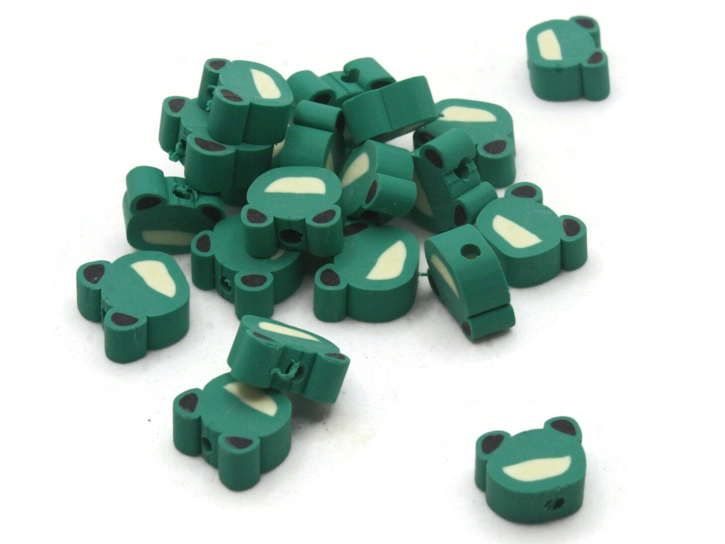 20 Green Frog Head Miniature Animal Polymer Clay Beads