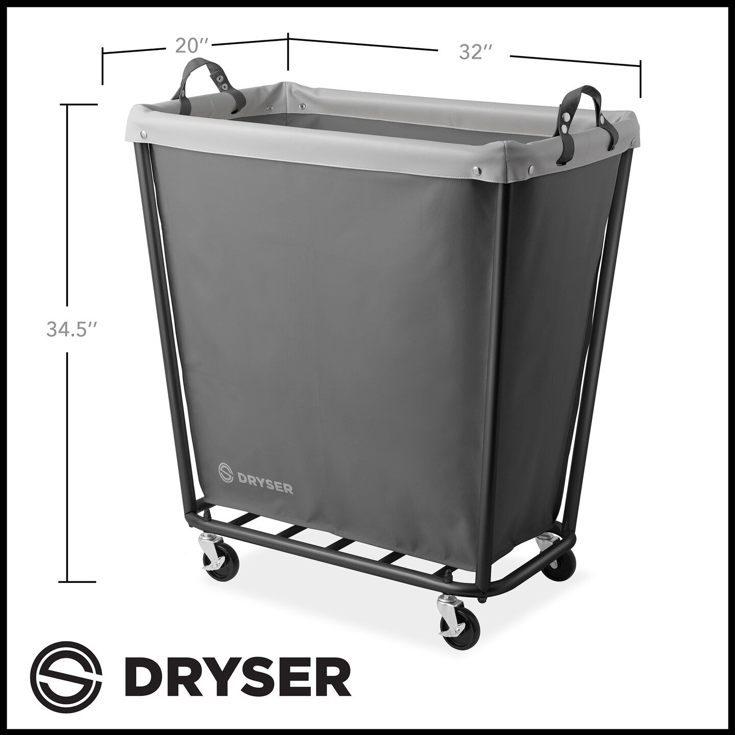 Dryser Commercial Heavy-Duty Rolling Laundry Hamper, Steel Frame Cart on Wheels with Removable Canvas Bin for Hotel or Home