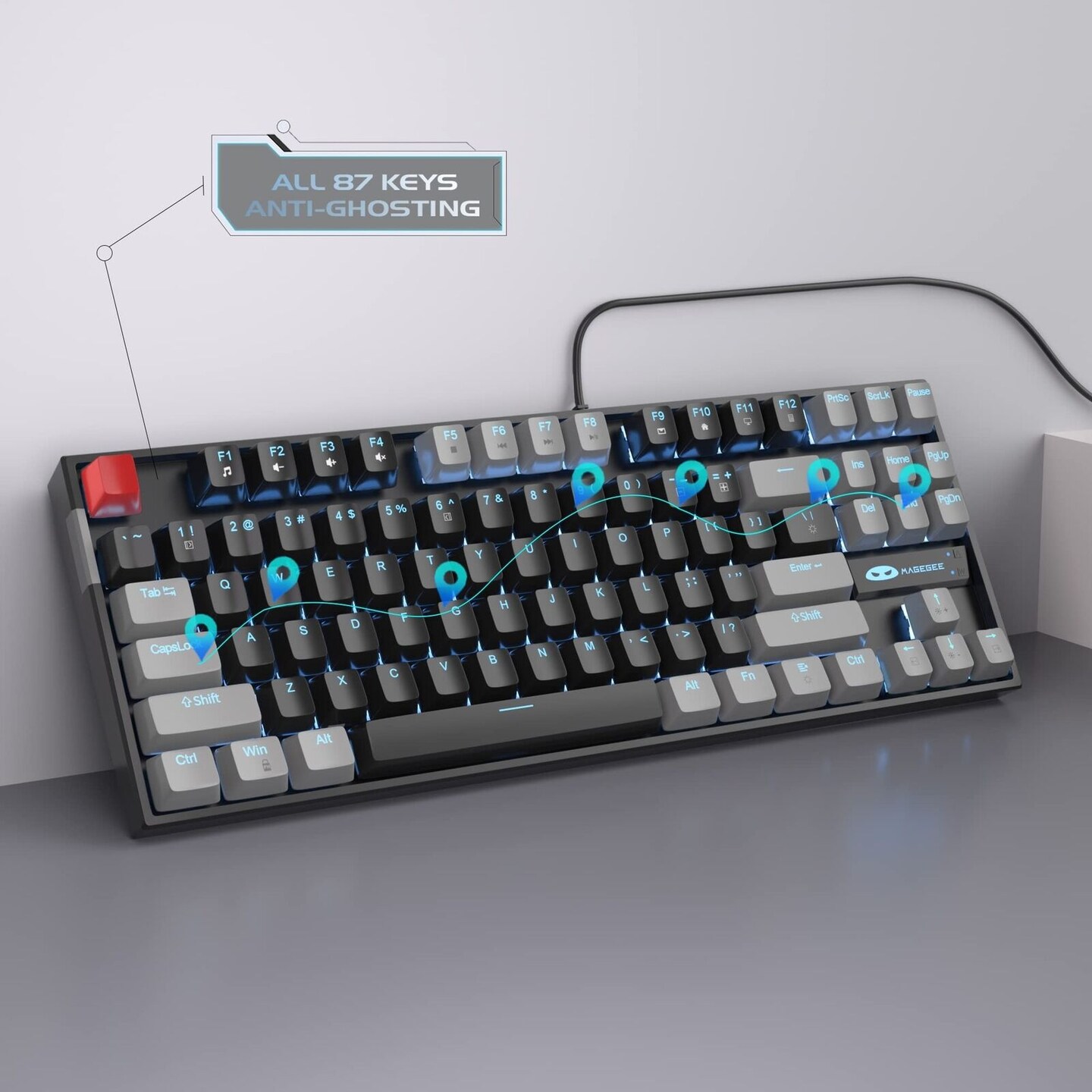 MAGEGEE Mechanical Gaming Keyboard with Red Switch and LED Blue
