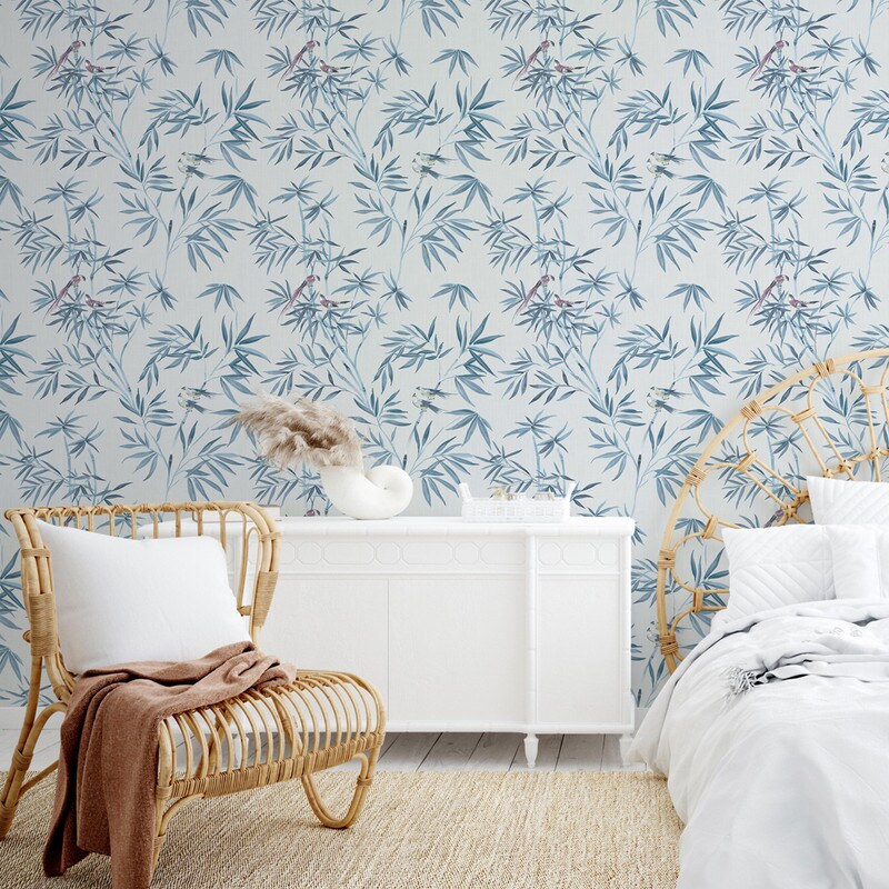 Tempaper Bamboo Chinoiserie Peel and Stick Wallpaper Mystic Blue