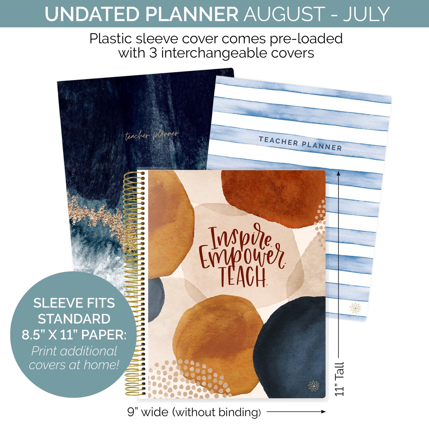 bloom daily planners Undated Teacher Planner &#x26; Calendar, Interchangeable Cover