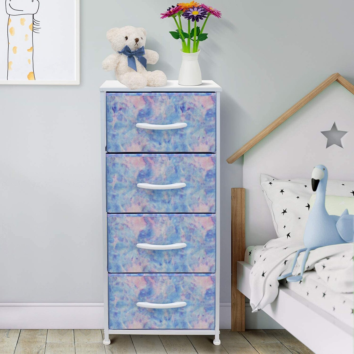 Sorbus Dresser with 4 Drawers - Bedside Furniture &#x26; Night Stand End Table Dresser with Steel Frame, Wood Top, Easy Pull Fabric Bins for Home, Bedroom Accessories, Office &#x26; Dorm
