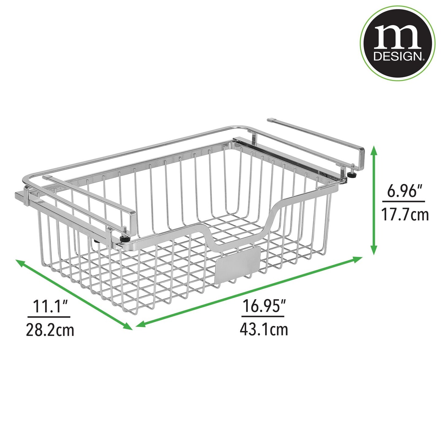 mDesign Steel Wire Undershelf Front Dip Storage Basket w/ Label