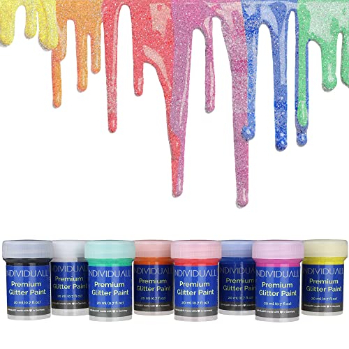 Set of 8 Glitter Paint - Sparkly, 20mL Acrylic Paints with Metallic Shimmer - Art Supplies for Canvas, Paper, Wood, Metal and Plastic - Gifts for Artists